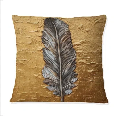 Design Art Boho Glam Exquisite Gold Feather Painting - Feathers Printed Throw Pillow In Black