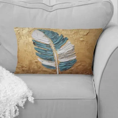 Design Art Boho Glam Exquisite Gold Feather Painting I - Feathers Printed Throw Pillow