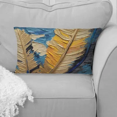 Design Art Boho Glam Exquisite Gold Feather Painting Ii - Feathers Printed Throw Pillow