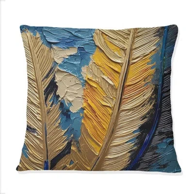 Design Art Boho Glam Exquisite Gold Feather Painting Ii - Feathers Printed Throw Pillow