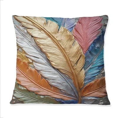 Design Art Boho Glam Exquisite Gold Feather Painting Iii - Feathers Printed Throw Pillow