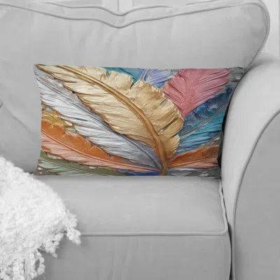 Design Art Boho Glam Exquisite Gold Feather Painting Iii - Feathers Printed Throw Pillow