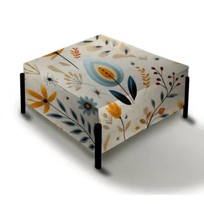 Design Art Boho Minimalism Beige Ferns Pattern Iv - Floral Large Square Ottoman
