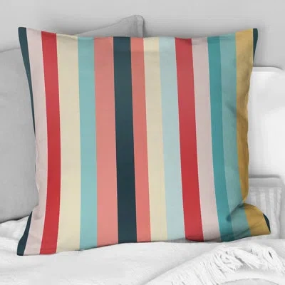 Design Art Boho Rainbow Stripes Pattern I - Striped Polyester Throw Pillow In Blue;red;pink