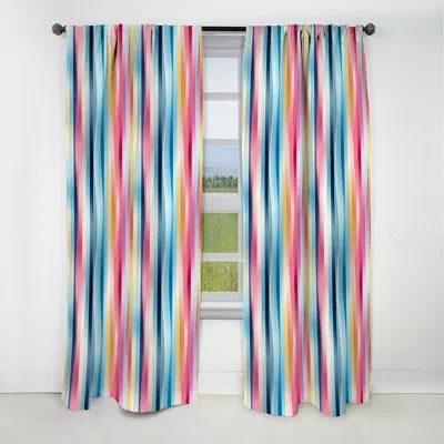 Design Art Boho Rainbow Stripes Pattern - Stripped Curtain - Blackout Striped Curtain - 1 Panels In Blue;pink
