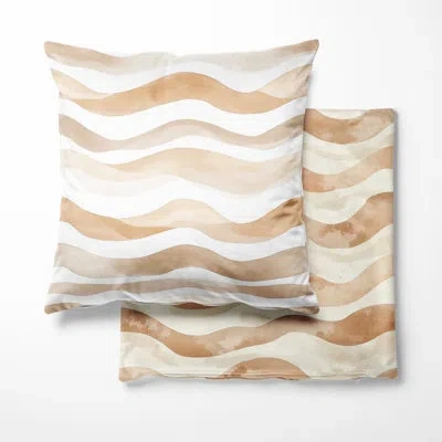 Design Art Boho Throw Cushion - Boho Waves Neutral Abstract Decorative Cushion In Beige;white