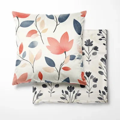 Design Art Boho Throw Cushion - Summer Garden Bloom Floral Decorative Cushion In Red;blue