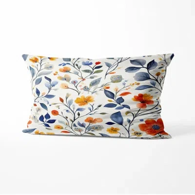 Design Art Boho Throw Pillow - Blue Colorful Summer Paisley Gardens Printed Cushion In Blue;orange