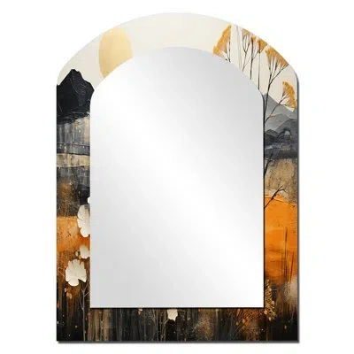 Design Art Bold Canyon Mirage Ii - Canyon Asymmetrical Mirror, Orange Arch Decorative Wall Mirror, Printed Meta In White;orange