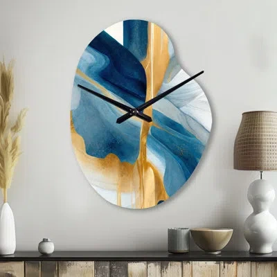 Design Art Bold Expression Art I - Abstract Spirals Asymmetrical Metal Wall Clock, Modern Unique Shape Wall Clo In Blue