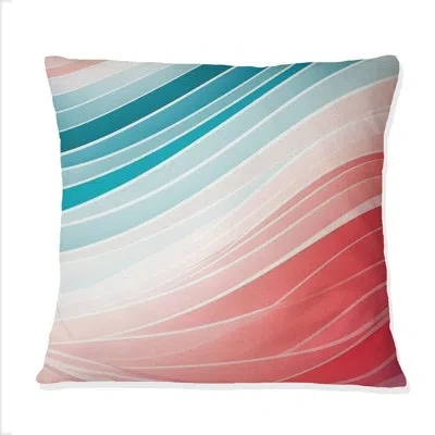 Design Art Bold Graphic Sunset In Teal And Pink - Abstract Geometric Printed Throw Pillow In Green;pink