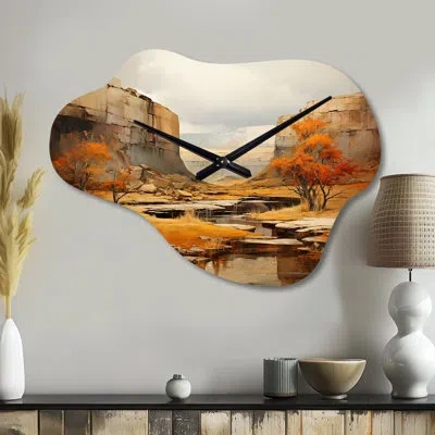 Design Art Bold Landscape Canyon Desert Iv - Asymmetrical Traditional Metal Wall Clock, Orange Wall Clock Print