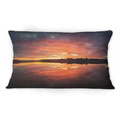 Design Art Bold Sunset Panorama Over Delia Lake - Traditional Printed Throw Pillow 1