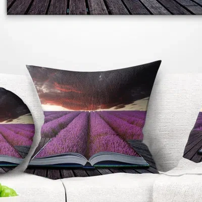 Design Art Book Open To Lavender Field - Landscape Printed Pillow In Purple