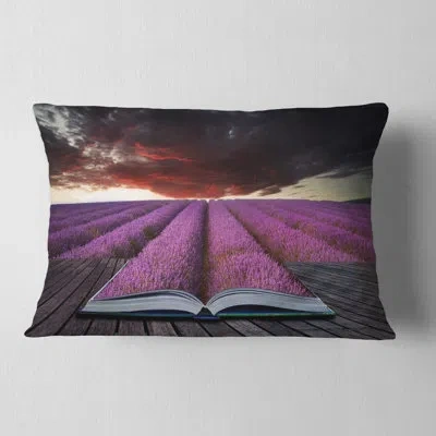 Design Art Book Open To Lavender Field - Landscape Printed Throw Pillow