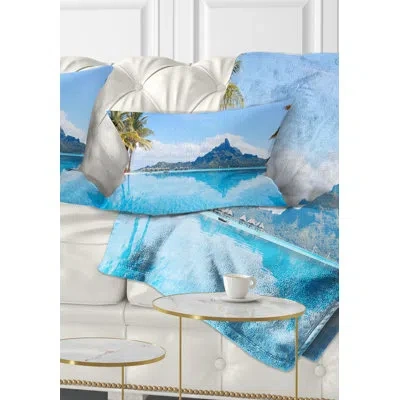 Design Art Bora Bora Landscape - Sea & Shore Printed Pillow In Blue;green