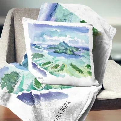Design Art Bora Bora Vector - Landscape Printed Pillow In Blue