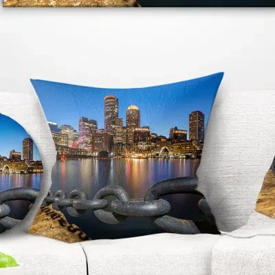 Design Art Boston Skyline At Dusk - Cityscape Printed Pillow