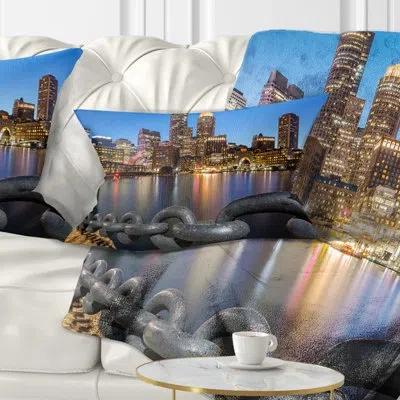 Design Art Boston Skyline At Dusk - Cityscape Printed Pillow