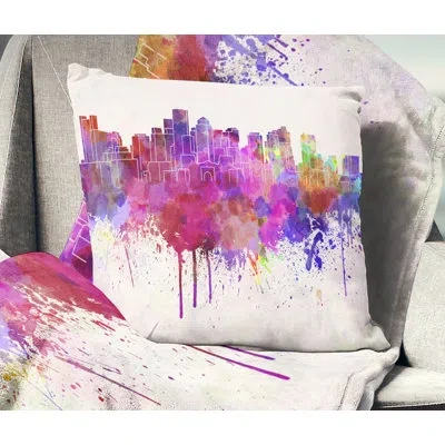 Design Art Boston Skyline - Cityscape Printed Pillow In Yellow;purple