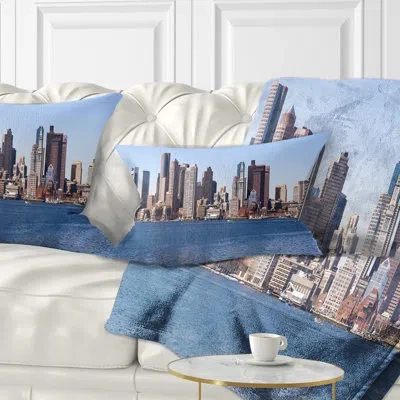 Design Art Boston Skyline Panorama - Landscape Printed Throw Pillow In Blue;brown