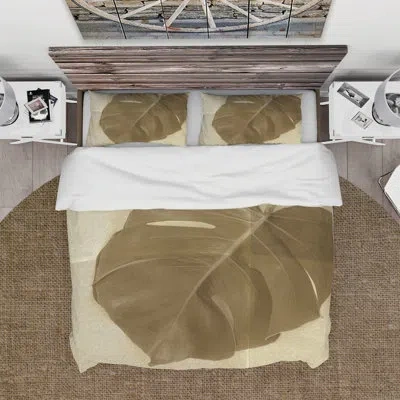 Design Art Botanical Beige Retro Leaf - Lake House Duvet Cover Set - Microfiber Polyester