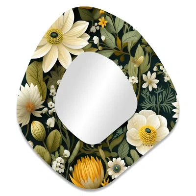 Design Art Botanical Bliss Boho Pattern - Boho Unique Shape Decorative Wall Mirror, Green Asymmetrical Large Mi
