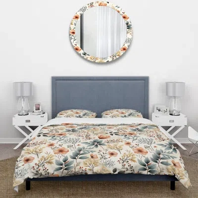 Design Art Botanical Flowers Rustic Charm I - Botanical Duvet Cover Set In Black;peach