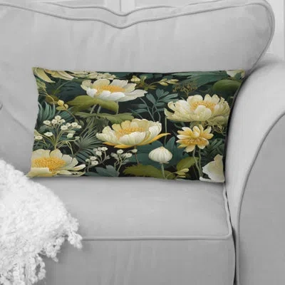 Design Art Botanical Green And Yellow Poppies Garden - Floral Printed Pillow