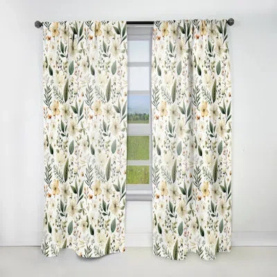 Design Art Botanical Neutrals Boho Pattern I - Bohemian Velvet Curtain - Room Darkening - 1 Panel In White;green