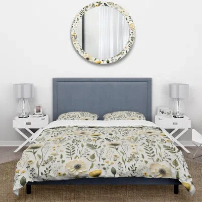 Design Art Botanical Neutrals Boho Pattern Iv Duvet Cover Set In White;green
