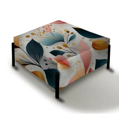 Design Art Botanical Pastel Color Floral Pattern I - Botanical Large Square Ottoman In Blue;red