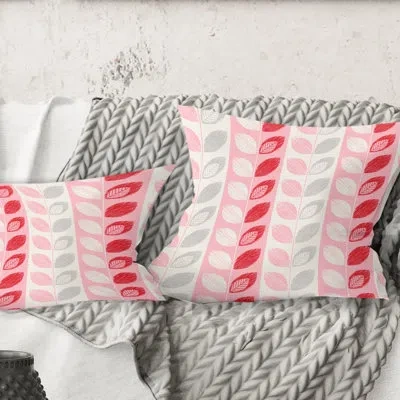 Design Art Botanical Retro Design I - Mid-century Modern Printed Throw Pillow In Pink