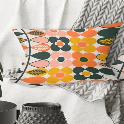 Design Art Botanical Retro Design Ii - Mid-century Modern Printed Throw Pillow