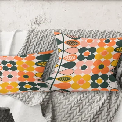 Design Art Botanical Retro Design Ii - Mid-century Modernprinted Throw Pillow In Blue;white;green;red;yellow;pink;blue;wh