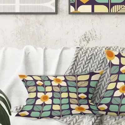 Design Art Botanical Retro Design Iii - Mid-century Modern Printed Throw Pillow