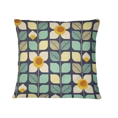 Design Art Botanical Retro Design Iii - Mid-century Modernprinted Throw Pillow In Blue