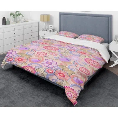 Design Art Botanical Retro Viii Mid-century Duvet Cover Set In Pink