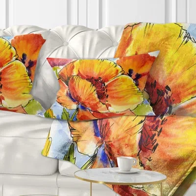 Design Art Bouquet Of Full Blown Poppies - Floral Printed Throw Pillow
