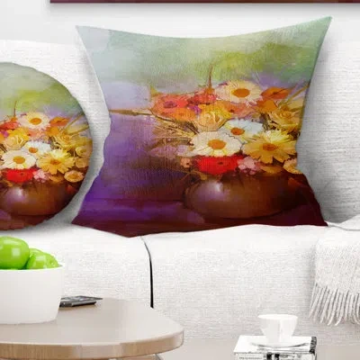Design Art Bouquet Of Small Flowers Watercolor - Floral Printed Throw Pillow In Purple