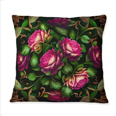 Design Art Bouquet Of Viva Magenta Roses - Rose Printed Throw Pillow In Pink