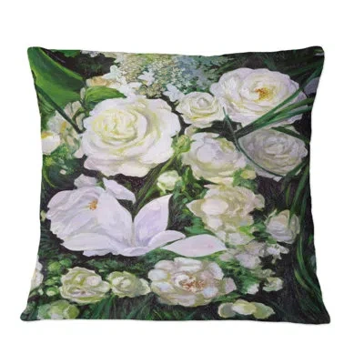 Design Art Bouquet Of White And Purple Roses - Patterned Printed Throw Pillow In Pink;pink
