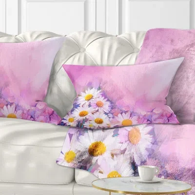 Design Art Bouquet Of White Gerbera And Daisy - Floral Printed Throw Pillow