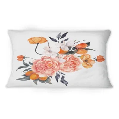 Design Art Bouquet With Citrus Lemon And Tangerine I - Traditional Printed Throw Pillow 1