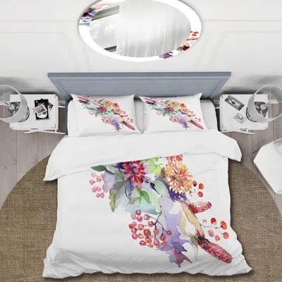 Design Art Bouquet With Wildflowers And Berries - Traditional Duvet Cover Set - Microfiber Polyester In Blue,white