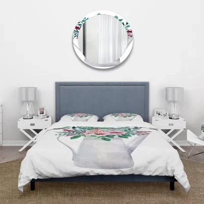 Design Art Bouquets Of Flowers In Rustic Flowering Pot - Traditional Duvet Cover Set - Microfiber Polyester In Red,green,gray;red,green,gray