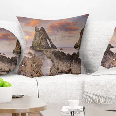 Design Art Bow Fiddle Rock Scotland - Sea & Shore Printed Pillow In Red