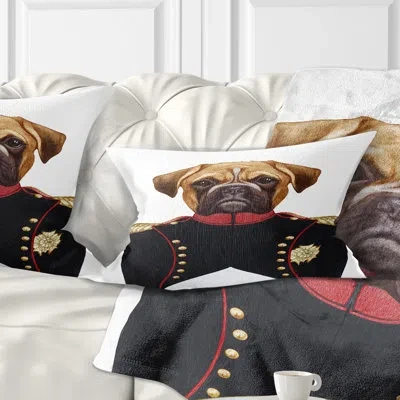 Design Art Boxer Dog In Military Uniform - Animal Printed Throw Pillow In Brown;white