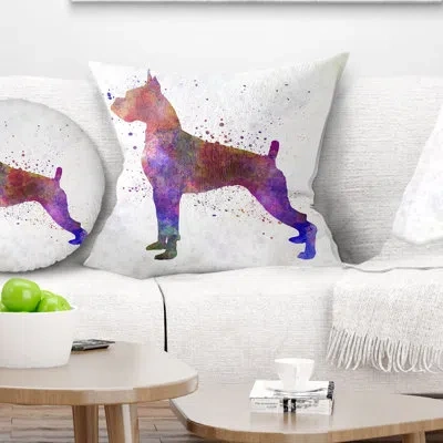 Design Art Boxer In Watercolor - Animal Printed Throw Pillow In Yellow;purple