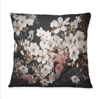 Design Art Branch With Pink And White Cherry Blossoms - Cherry Blossom Printed Throw Pillow
